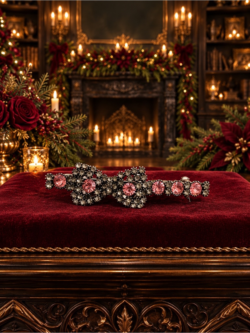 The Eleanor Collection Pink Sapphire-Tone Crystal Rhinestone Bow Hair Barrette